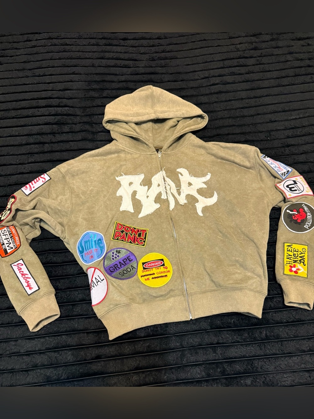 Olive Patchwork Zip-Up Hoodie Jacket